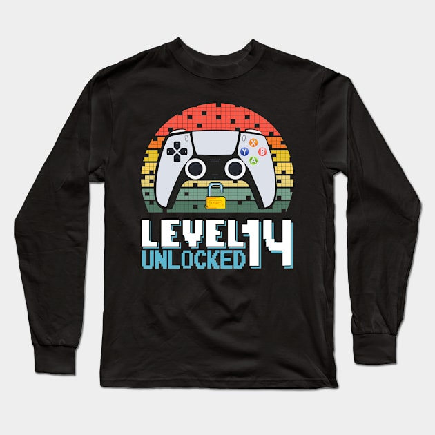 Level 14 Unlocked Vintage Retro Gaming Long Sleeve T-Shirt by Asg Design